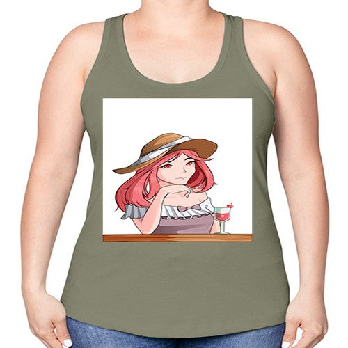 pretty woman with fresh juice in summer 37# - anime -Racerback Tank