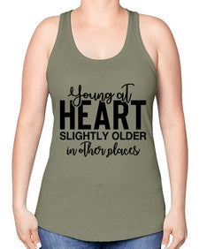 young at heart slightly older in other places 1270# - funny -Racerback Tank