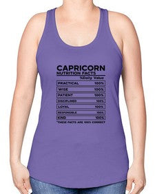 Capricorn Nutrition Facts 185# - capricorn -Racerback Tank