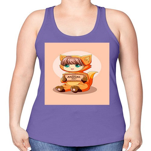 Cute girl with animal costume in animal day text 137# - anime -Racerback Tank