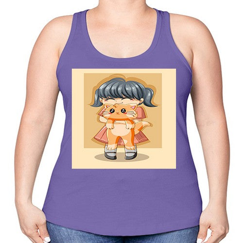 Cute girl with cat animal day 135# - anime -Racerback Tank