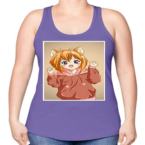 Cute little girl with accessories cat cartoon 170# - anime -Racerback Tank
