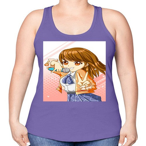 Cute teenage student girl singing song 47# - anime -Racerback Tank
