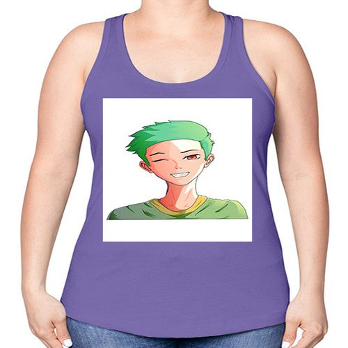 Handsome boy green hair wearing green shirt 35# - anime -Racerback Tank