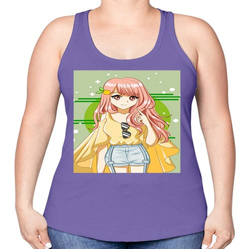 Happy and cute yellow blouse in summer holiday 43# - anime -Racerback Tank