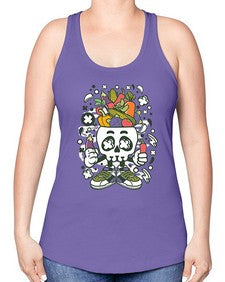 Vegetable Skull Head 1195# - skull and bones -Racerback Tank