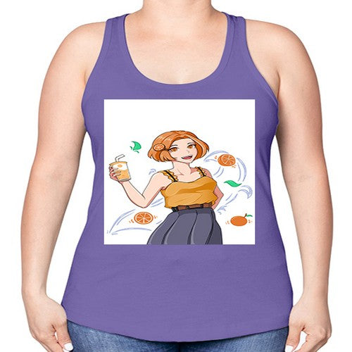 cute anime summer girl with orange juice28# - anime -Racerback Tank