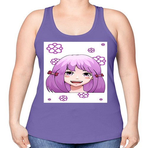 cute ponytails purple hair girl 63# - anime -Racerback Tank