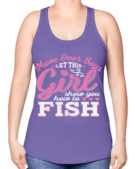 girl fishing 15# - shark-fish -Racerback Tank