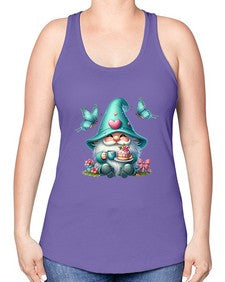 gnome with butterfly 14# - gnome -Racerback Tank