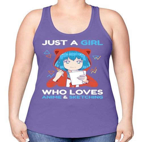just a girl who loves anime and sketching259# - anime -Racerback Tank