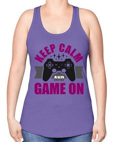 keep calm and game on 132# - video games -Racerback Tank