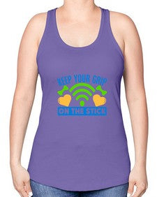 keep your grip on the stick 35# - video games -Racerback Tank