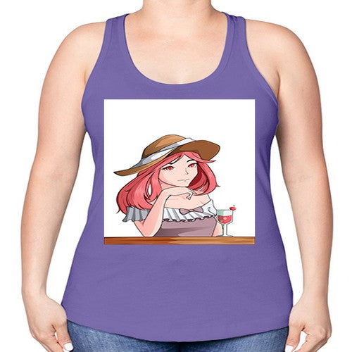 pretty woman with fresh juice in summer 37# - anime -Racerback Tank