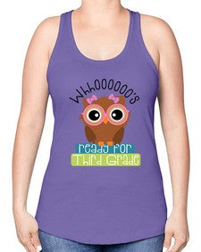 whooos ready for third grade girl 1010# - third grade -Racerback Tank