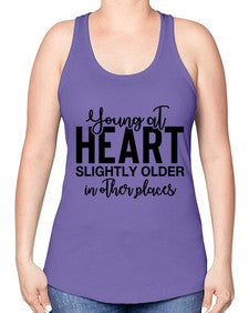 young at heart slightly older in other places 1270# - funny -Racerback Tank