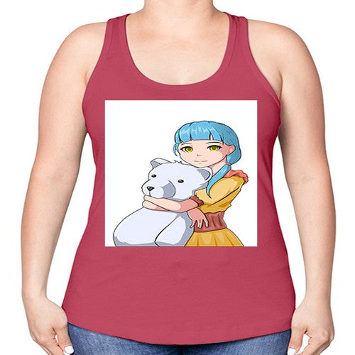 Cute girl with bear doll 26# - anime -Racerback Tank