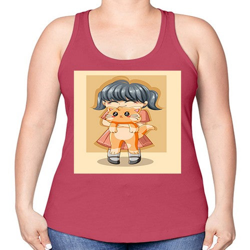 Cute girl with cat animal day 135# - anime -Racerback Tank