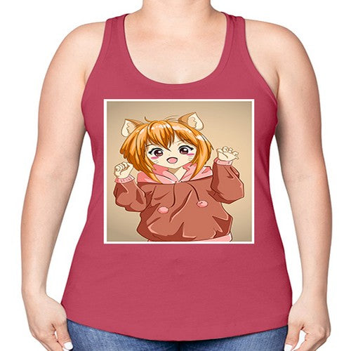 Cute little girl with accessories cat cartoon 170# - anime -Racerback Tank