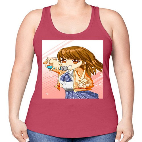 Cute teenage student girl singing song 47# - anime -Racerback Tank