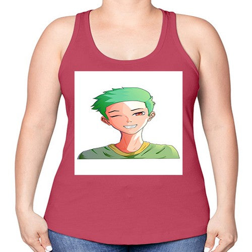 Handsome boy green hair wearing green shirt 35# - anime -Racerback Tank