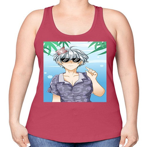 Handsome boy with sunglasses on the beach in summer holiday 44# - anime -Racerback Tank