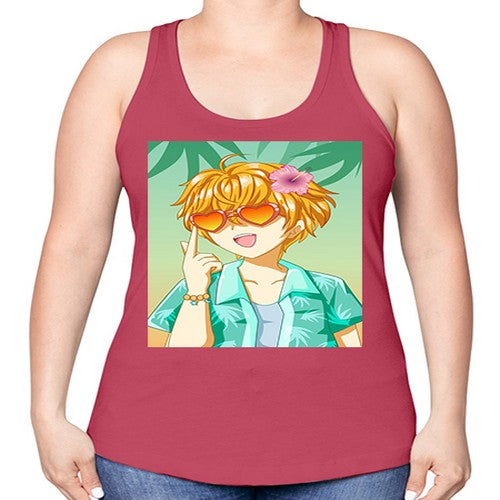 Happy and cute boy with glasses in beach in the summer 180# - anime -Racerback Tank