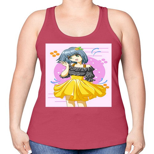 Happy and funny girl with black yellow dress in summer 41# - anime -Racerback Tank