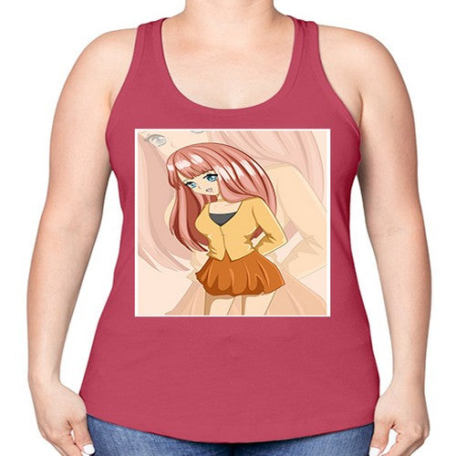 Happy beautiful and cute girl pink long hair 5# - anime -Racerback Tank