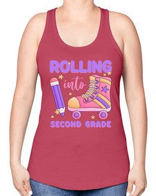 Rolling into second Grade 789# - second grade -Racerback Tank