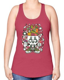 Vegetable Skull Head 1195# - skull and bones -Racerback Tank