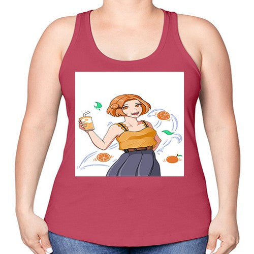 cute anime summer girl with orange juice28# - anime -Racerback Tank