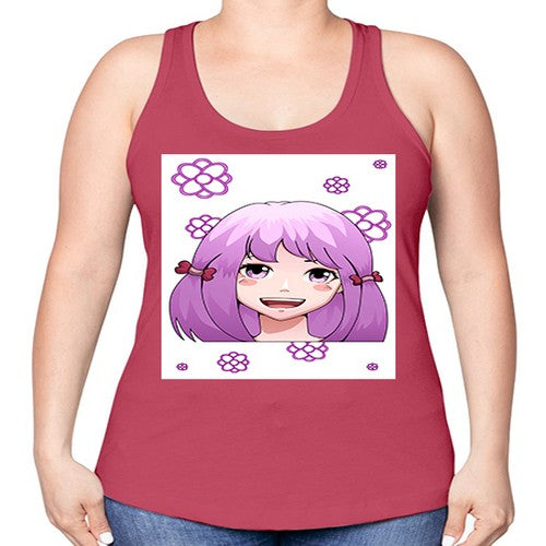 cute ponytails purple hair girl 63# - anime -Racerback Tank
