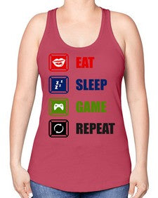 eat sleep game repeat 77# - video games -Racerback Tank