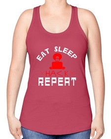 eat sleep hack repeat 48# - computer -Racerback Tank