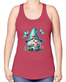 gnome with butterfly 14# - gnome -Racerback Tank