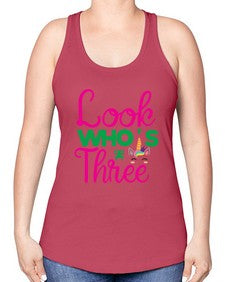 look whos three 266# - unicorn -Racerback Tank