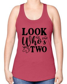 look whos two 267# - unicorn -Racerback Tank