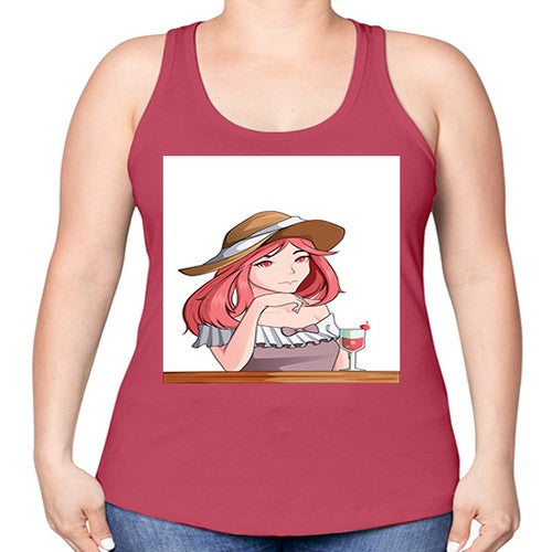 pretty woman with fresh juice in summer 37# - anime -Racerback Tank