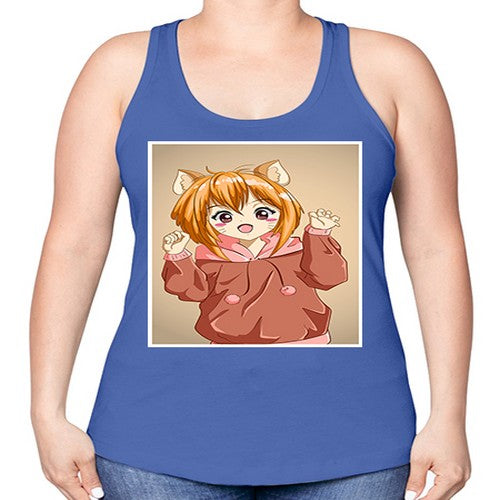 Cute little girl with accessories cat cartoon 170# - anime -Racerback Tank
