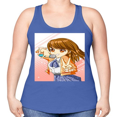 Cute teenage student girl singing song 47# - anime -Racerback Tank