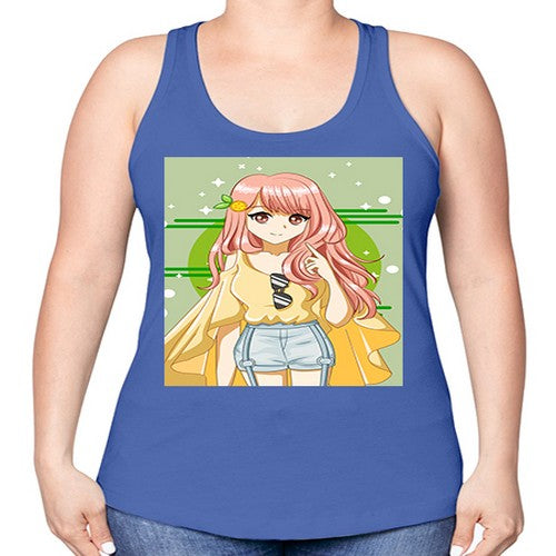 Happy and cute yellow blouse in summer holiday 43# - anime -Racerback Tank
