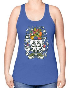 Vegetable Skull Head 1195# - skull and bones -Racerback Tank