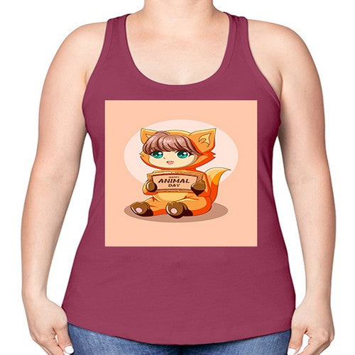 Cute girl with animal costume in animal day text 137# - anime -Racerback Tank