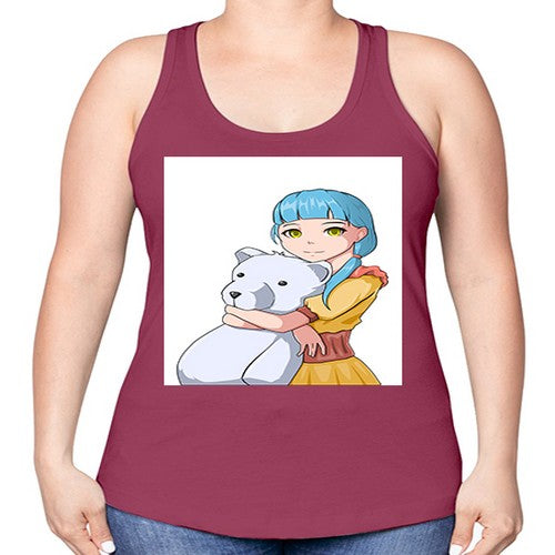Cute girl with bear doll 26# - anime -Racerback Tank