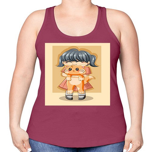 Cute girl with cat animal day 135# - anime -Racerback Tank