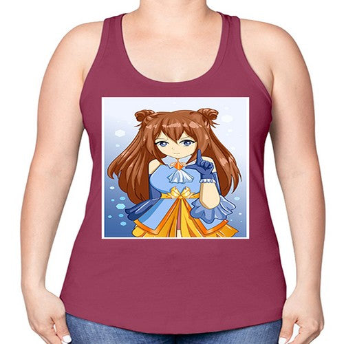 Cute little beautiful girl blue gold clothes cartoon 171# - anime -Racerback Tank