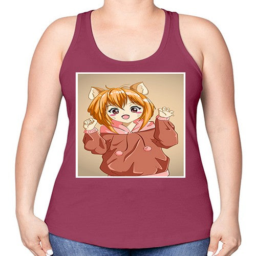 Cute little girl with accessories cat cartoon 170# - anime -Racerback Tank