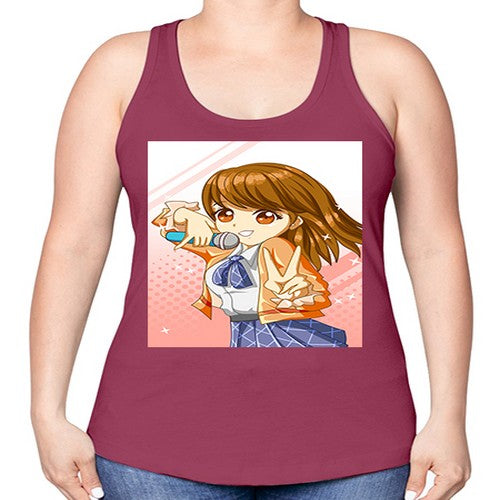 Cute teenage student girl singing song 47# - anime -Racerback Tank