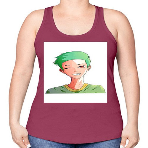 Handsome boy green hair wearing green shirt 35# - anime -Racerback Tank